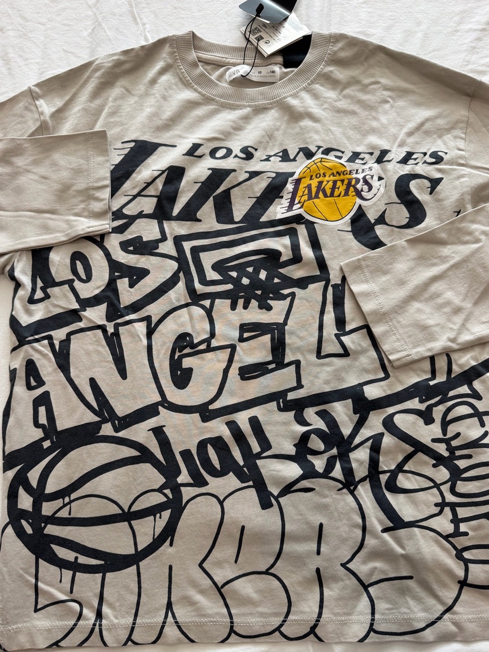 Zara x NBA Los Angeles Lakers Boys Light Grey Long Sleeve Shirt Size 10 NWT